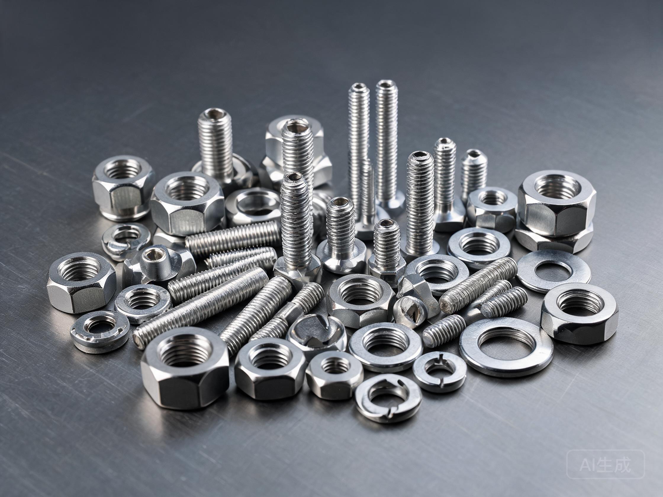 Assortment of titanium bolts, nuts and washers