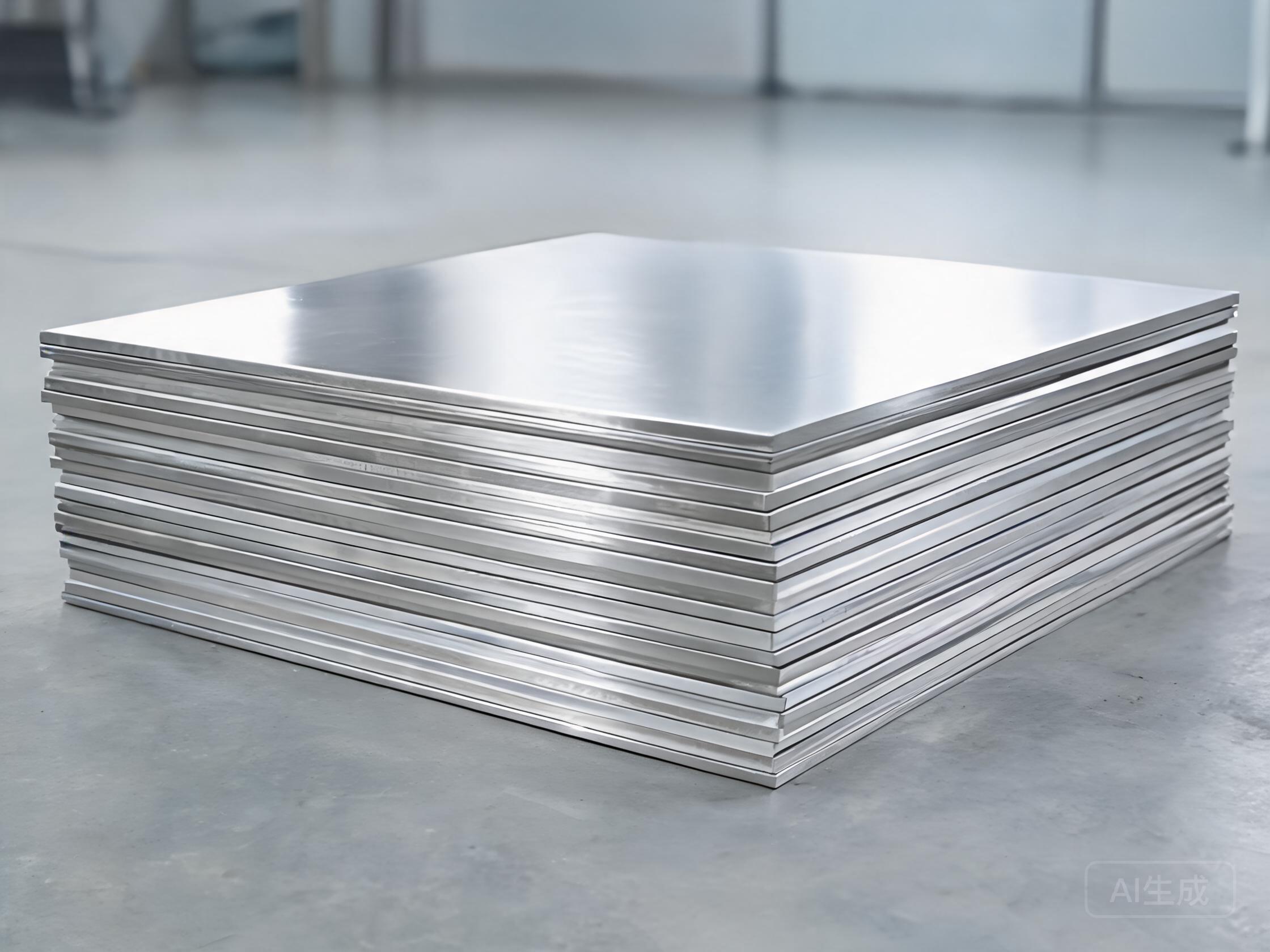 Stacked titanium plates and sheets on factory floor